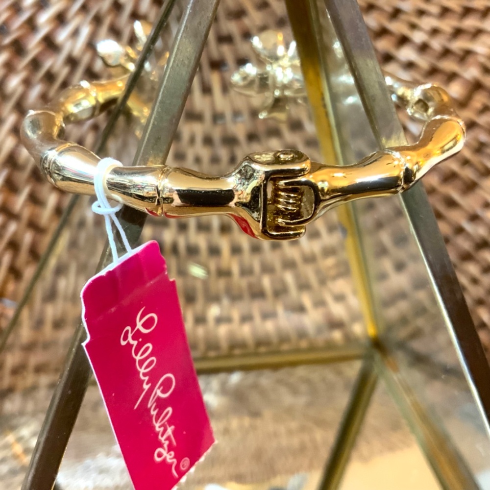 Lilly Pulitzer Bracelet “Beach Club Blooms” GOLD CRYSTAL FLOWER⭐️NWT Hinge Cuff - Picture 13 of 16